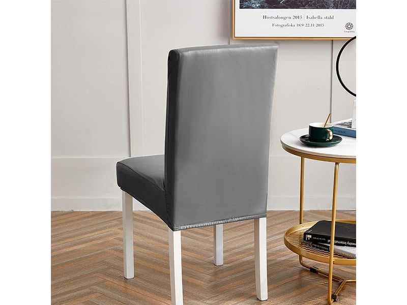  Lot de 6 housses de chaise en cuir synthétique – imperméables et extensibles, gris  - Conforama B