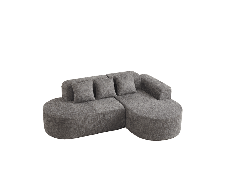  Canapé d'angle 3 places en tissu gris anthracite, méridienne droite, design arrondi wabi-sabi pour salon  - Conforama A