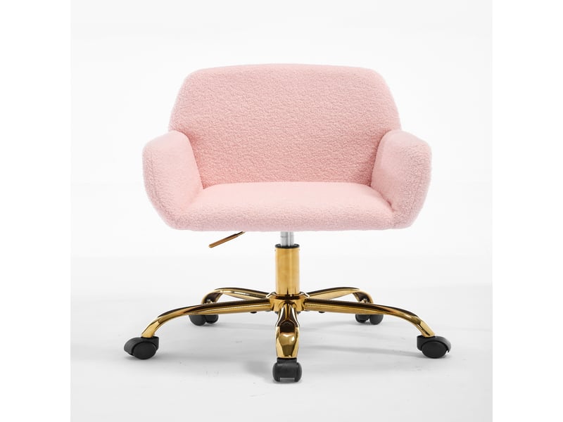  Chaise de bureau fausse fourrure rose clair, chaise de maquillage confortable réglable en hauteur avec roulettes  - Conforama A