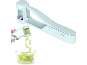 Deux coupe-fruits pour couper tomates, fraises, raisins, etc. Outil de découpe pour bébé, ustensile de cuisine en acier inoxydable (bleu)