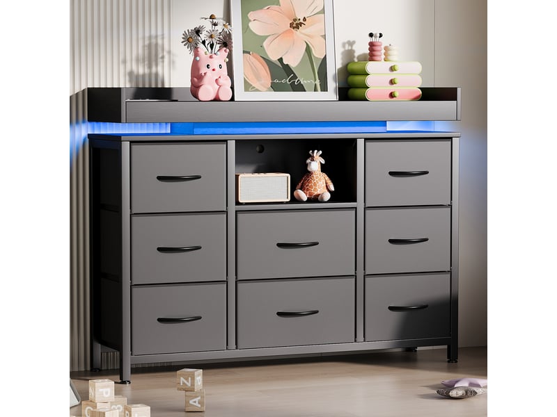  Commode avec 8 tiroirs en tissu,armoire avec led et station de recharge,cadre en métal,100x30x82cm,noir,style moderne  - Conforama B