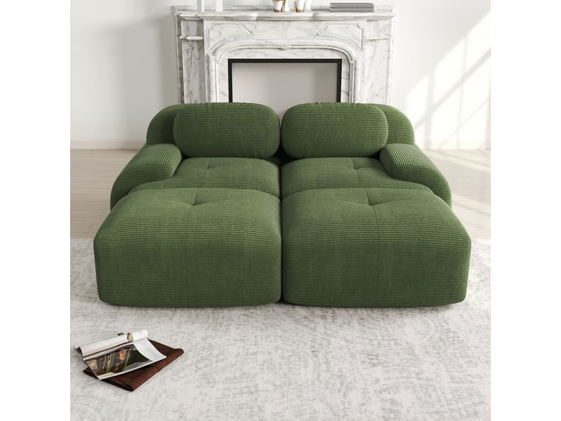 Canapé méridienne, chaise longue, 2 places, en velours tricoté, vert, sans structure, chambre, pour salon - Conforama A
