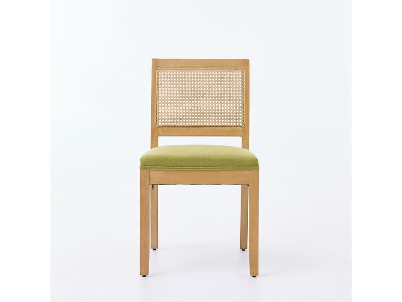  Chaises de salle à manger en rotin lot de 2 dossier cannage bois massif naturel coussin mousse ressort s vert olive  - Conforama A