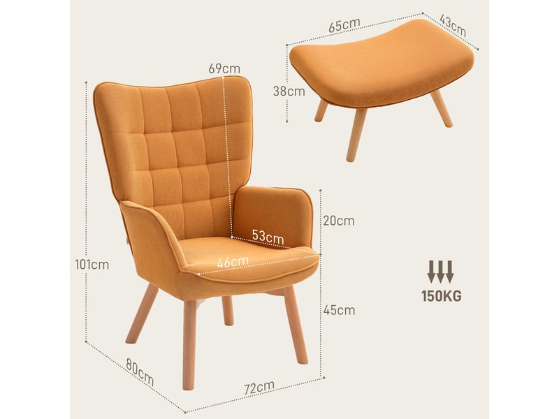  Fauteuil d'appoint avec repose-pieds, fauteuil inclinable aspect velours côtelé, fauteuil avec pieds en bois, pour salon, marron  - Conforama E