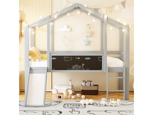 Lit mezzanine 90x200 cm <strong>MERAX</strong> <strong>lit enfant gris</strong> coloris gris