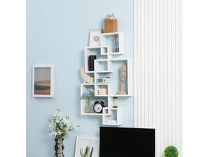 Étagère murale en bois 49,5x10,2x86 cm – blanche – 9 compartiments, pose horizontale ou verticale