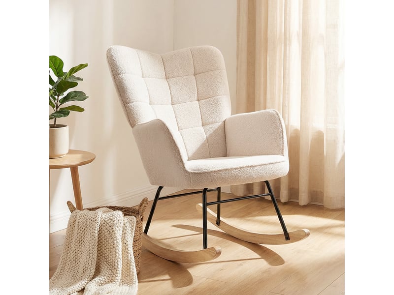  Fauteuil à bascule, chaise à bascule, rocking chair, revêtement bouclette, 71x98x101cm, beige  - Conforama B