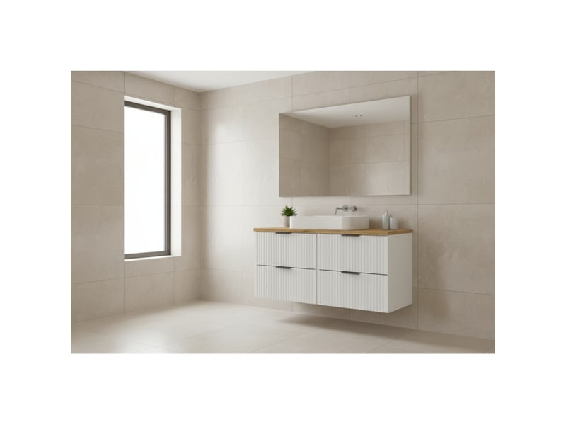  Ensemble de salle de bain noxera 120 cm – meubles sous vasque suspendu blanc alpin avec plan pour vasque coloris chêne clair  - Conforama B