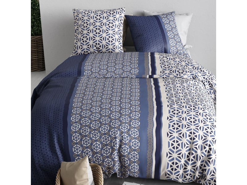  Parure housse de couette 240x220cm + 2 taies motif géométrique bleu 100% coton - orane ORANE - Conforama C
