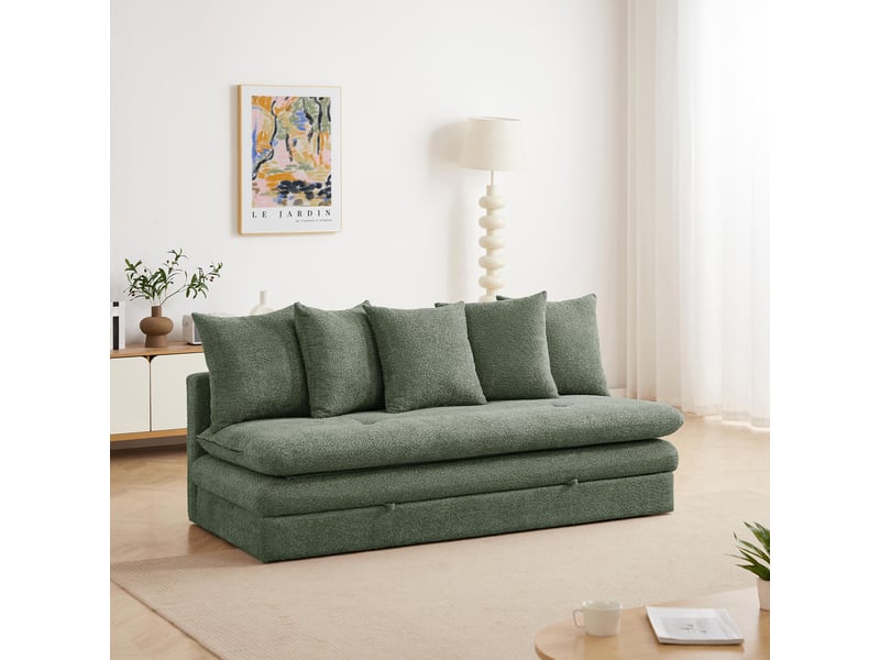 Banquette convertible maora 3 places tissu bouclette vert  - Conforama B