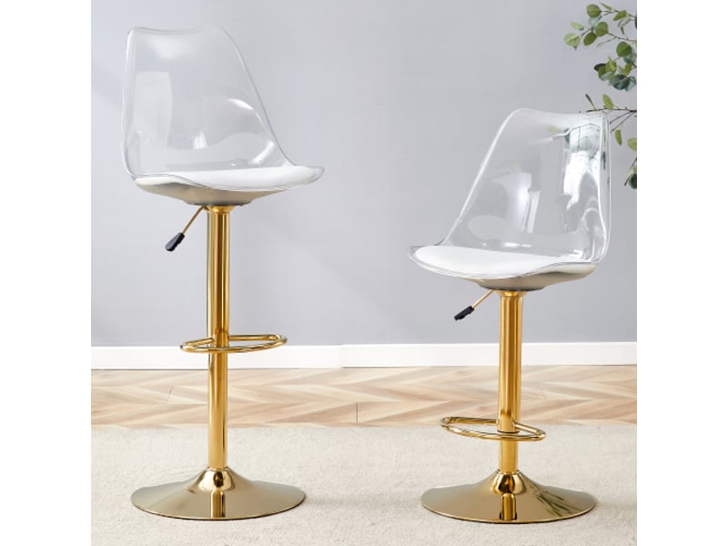 Tabourets de bar réglables en duo – dossiers transparents, assises pu, pieds dorés, pivotants à 360°, cuisinebistrot  - Conforama D