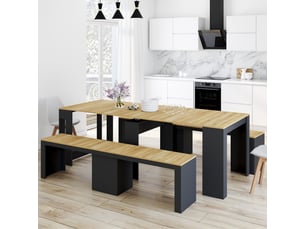 Ensemble table console avec bancs extensibles orlando 10 personnes 235 cm bois noir et façon hêtre