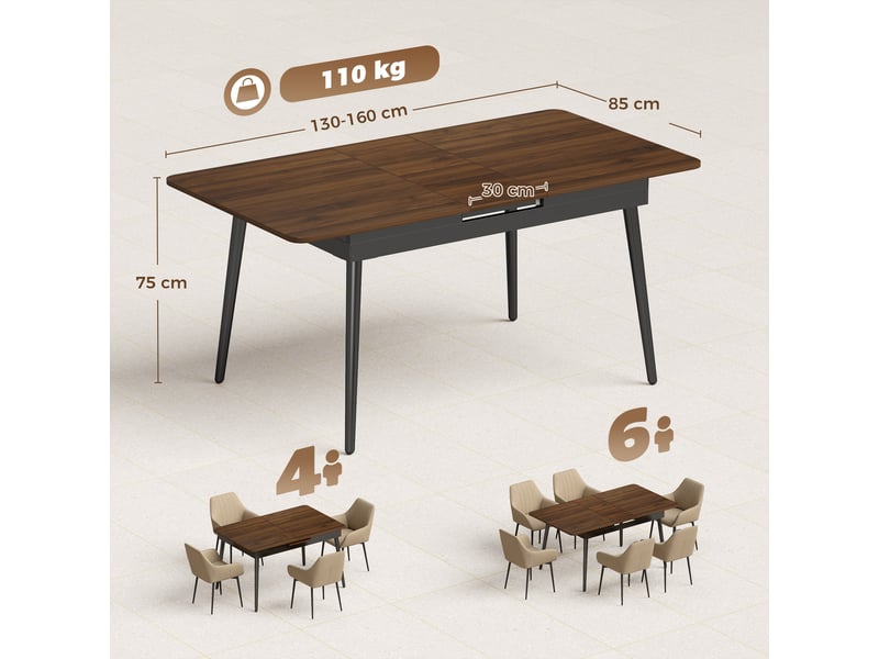  Table à manger extensible rectangulaire 4-6 pers. Design industriel  - Conforama C