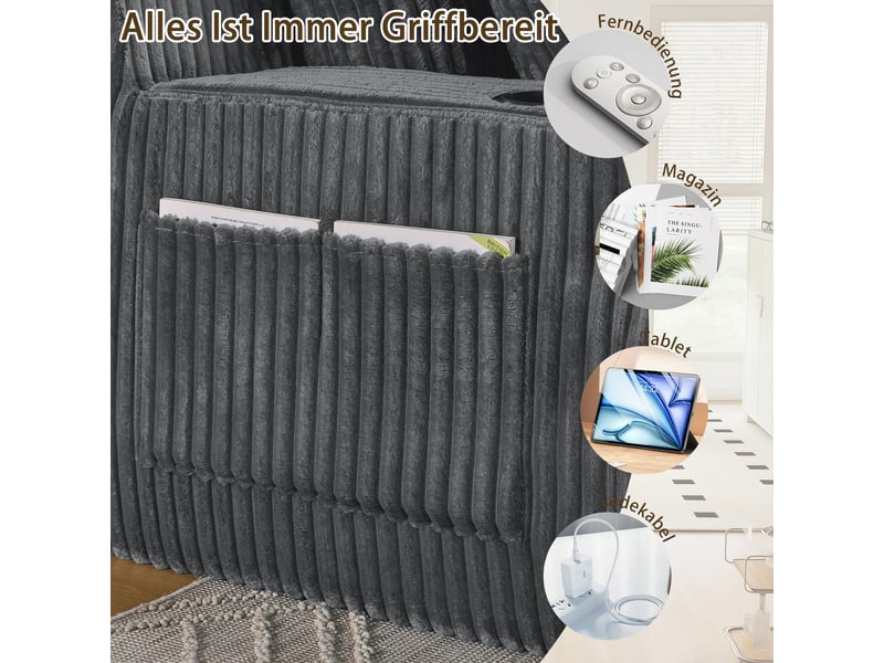 Canapé convertible, canapé-lit – porte-gobelets, 2 places, en velours tricoté, gris, poches latérales  - Conforama D
