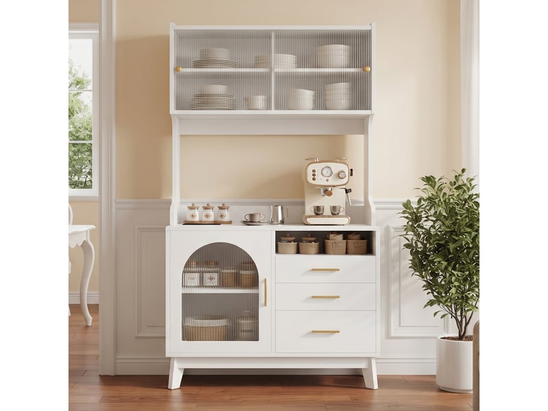 Vaisselier buffet haut blanc avec prise et usb armoire salle à manger moderne 100x40x178 cm - Conforama B