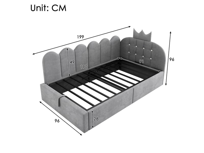  Modenvie lit banquette coffre 90x190 cm - rangement hydraulique, réversible, sans matelas - gris  - Conforama C