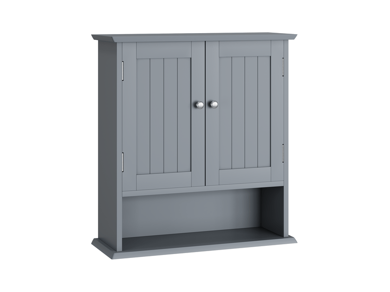 Armoire de salle de bain murale avec 2 portes, étagères réglables et niches ouvertes, en mdf, 54,6 × 19,8 × 60 cm - Conforama A