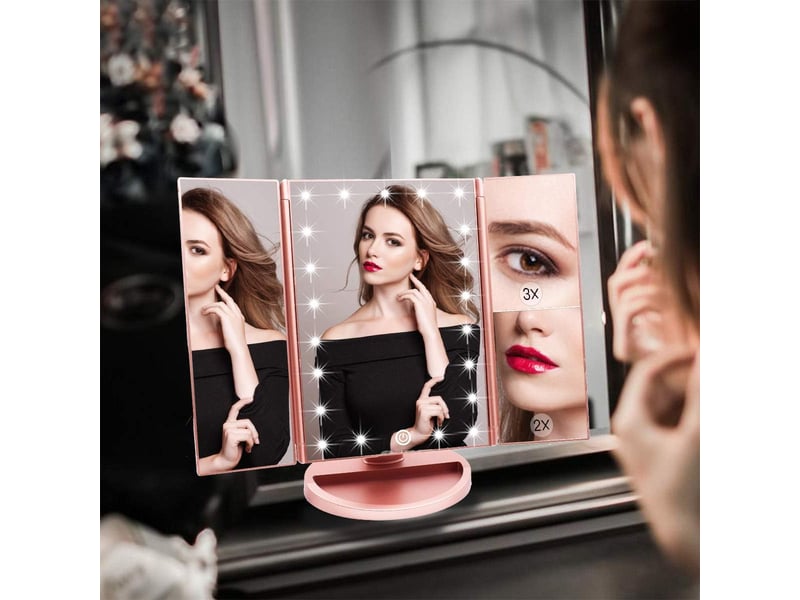  Miroir de maquillage 22 led – grossissement 1x2x3x, tactile, or rose  - Conforama B