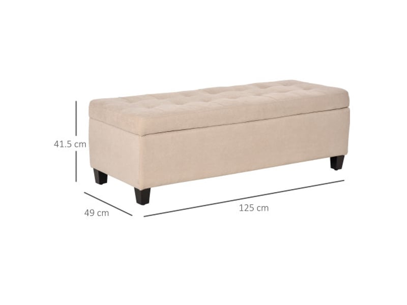  Banc coffre beige rembourré aspect lin avec couvercle et rangement, pour salon et chambre  - Conforama C