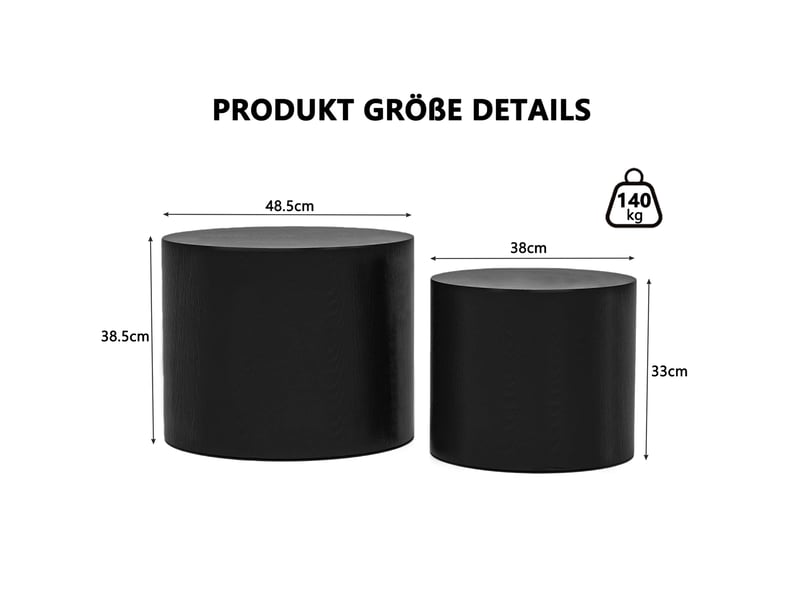  Lot de 2 tables basses rondes gigognes ø 38 x h 33 cm et ø 48,5 x h 38,5 cm en mdf noir chicfurn  - Conforama D