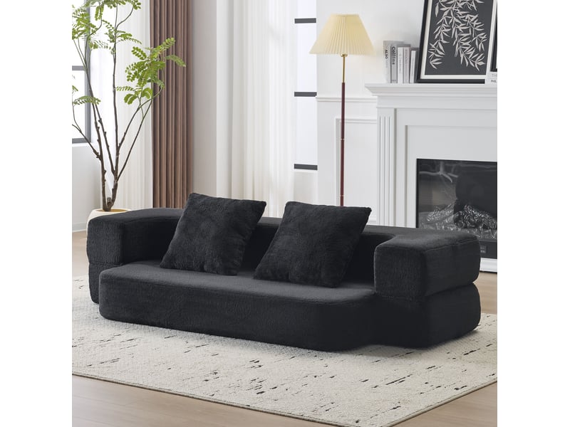  Canapé convertible 2 places 190x50x42 cm compressé, pliable,  mousse douce, couleur noir, design moderne  - Conforama D