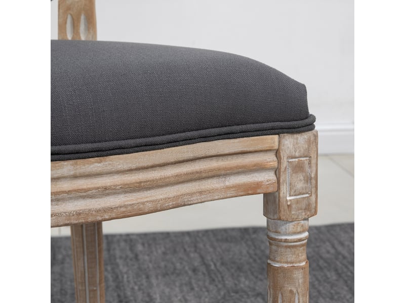  Lot de 2 chaises de salle à manger rembourrées à dossier haut  - pieds sculptés bois et métal - gris  - Conforama E
