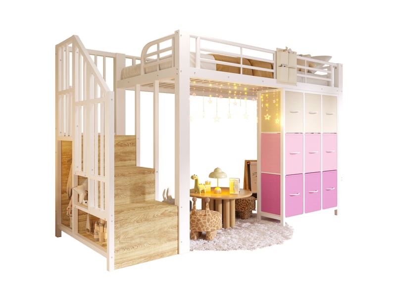  Modenvie lit mezzanine 90x200 cm - avec rangements, penderie intégrée, sans matelas - blanc  - Conforama A