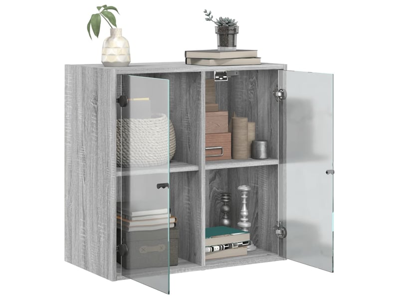 Armoire murale salon, meuble de rangement avec portes en verre sonoma gris 68x37x68,5 cm  - Conforama E