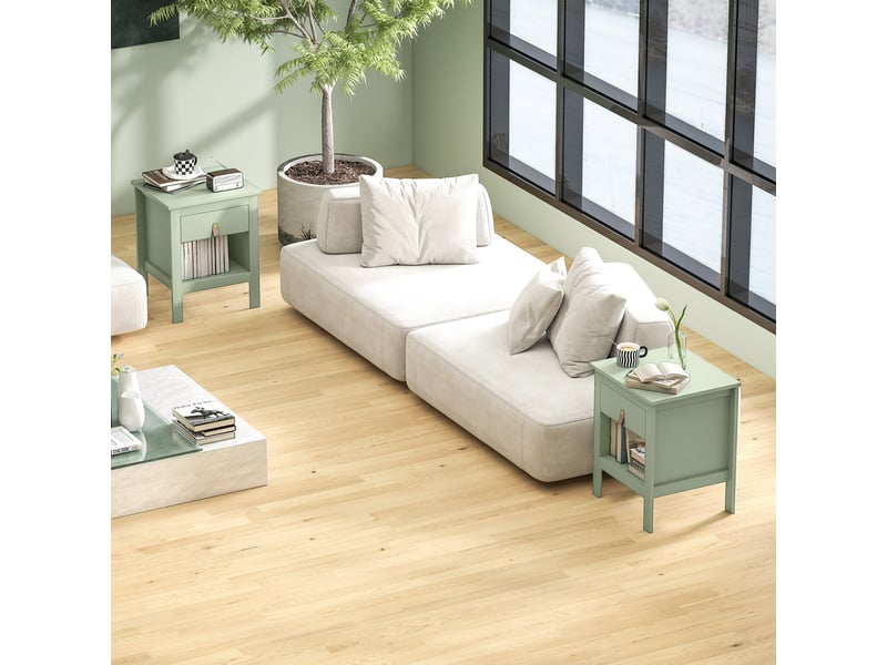 Lot de 2 tables de chevet avec tiroir et compartiment ouvert, vert, 45 x 40 x 55 cm - Conforama W