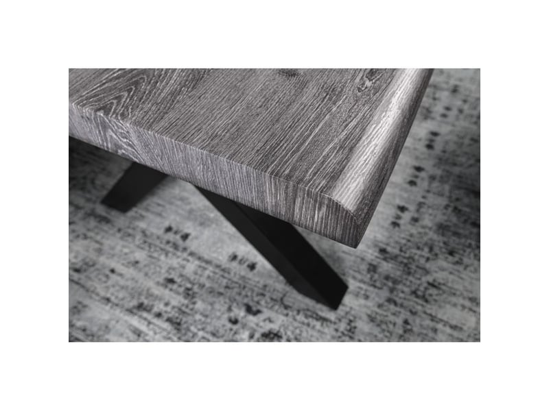  Table de salle à manger rivet – rectangulaire 200 cm – mdf gris et métal noir  - Conforama D
