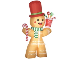 Bonhomme en pain d'épices gonflable de noël, multicolore, 2,35 m, led, résistant aux intempéries, avec soufflerie