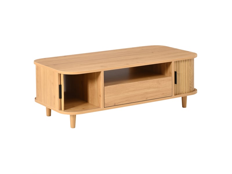  Table basse avec 1 tiroir 2 portes , table salon en mdf et panneau de particules naturel, 100x50x35 cm  - Conforama D