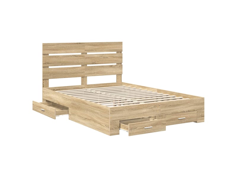  Lit double- lit adulte -  cadre de lit chêne sonoma 150 x 200 cm bois d'ingénierie  - Conforama D