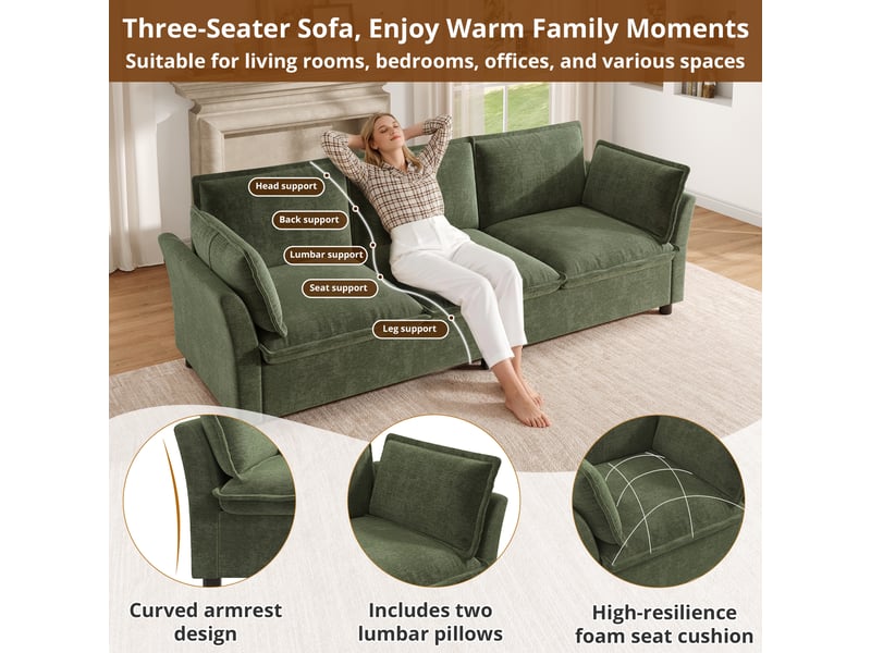  Ensemble canapé modulable 6 places en tissu chenille vert, 6-7 personnes, 220×87×81 cm  - Conforama R