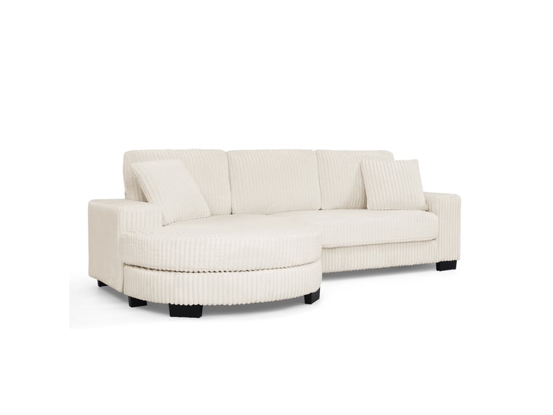  Canapé d'angle, canapé modulable, 4 places, en velours tricoté, beige, 2 coussins inclus, 256,5 x 133,5 x 89 cm, avec pouf  - Conforama B