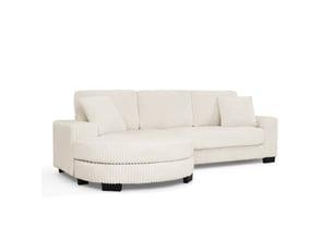 Canapé d'angle, canapé modulable, 4 places, en velours tricoté, beige, 2 coussins inclus, 256,5 x 133,5 x 89 cm, avec pouf