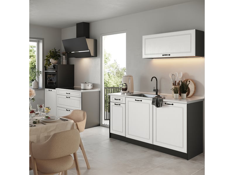  Vicco cuisine, blanc campagneanthracite, 160cm plan de travail anthracite  - Conforama C