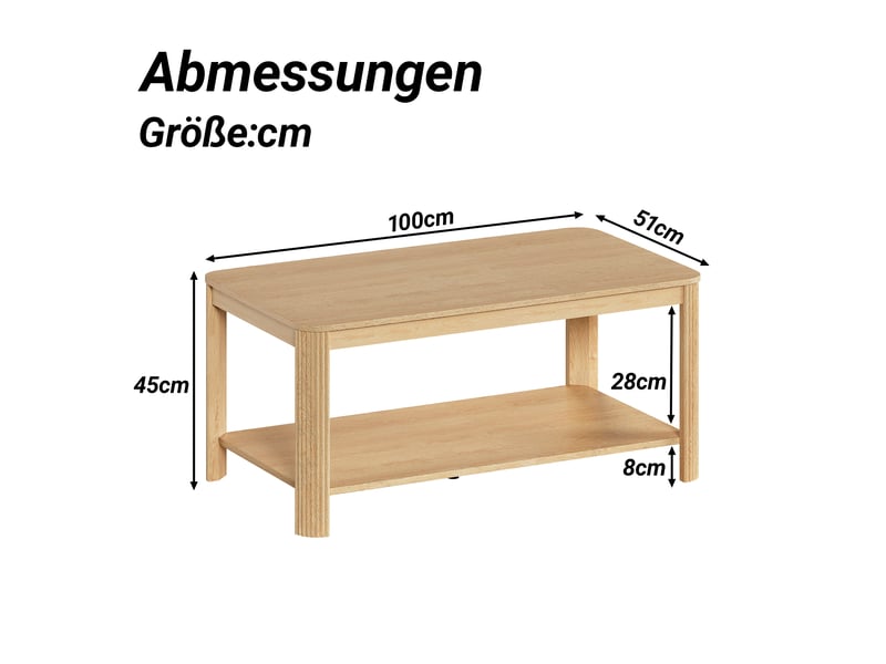 Table basse en bois naturel, double niveau avec rangement ouvert, 100 × 50 × 45 cm - Conforama C