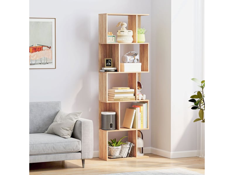  Bibliothèque en bois à 5 étagères avec séparateur, 60 x 24 x 184,5 cm, couleur bois  - Conforama C