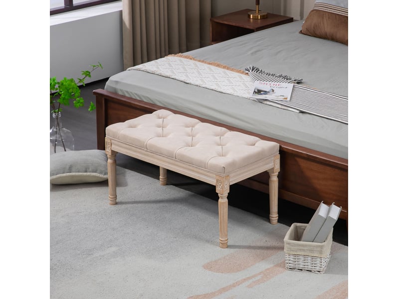  Banc rembourré tcqpz vintage 80 x 40 x 43 cm capitonné en polyester aspect lin beige  - Conforama B