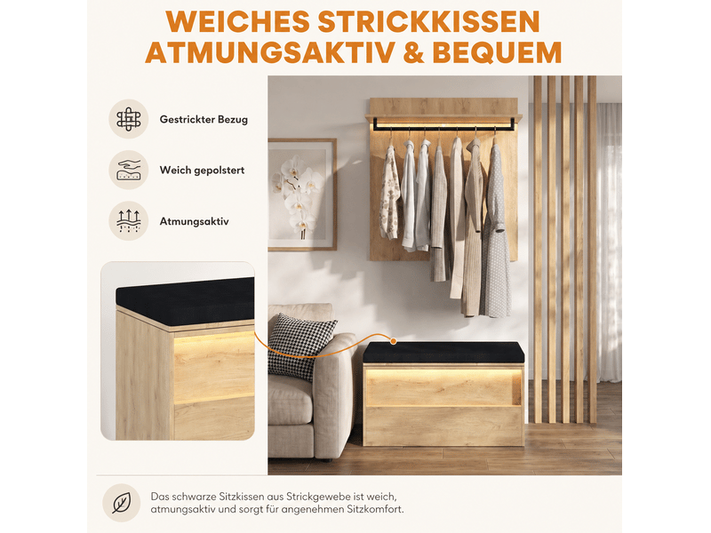 Ensemble vestiaire 200x47x200 cm avec led, miroir et 4 tiroirs coloris chêne anthracite - Conforama E