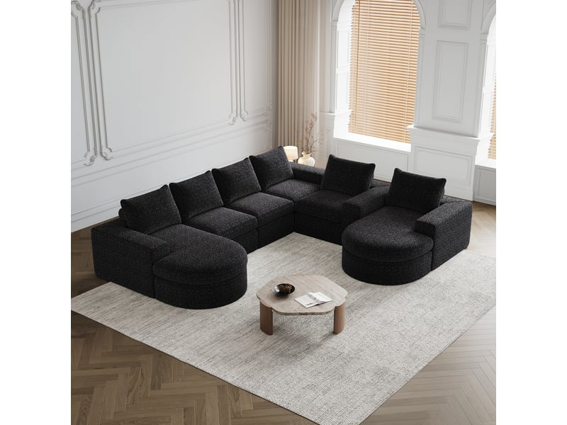  Canapé en l 3 places 322x271cm - chenille noir chauffeuse sans montage compressé - chenille - noir CozyNest - Conforama B