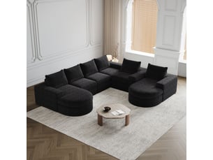 Canapé en l 3 places 322x271cm - chenille noir chauffeuse sans montage compressé - chenille - noir