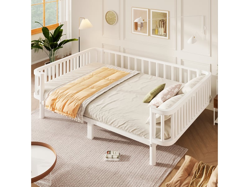 Lit de jour 140 x 200 cm en métal avec sommier en acier blanc chicfurn - Conforama B