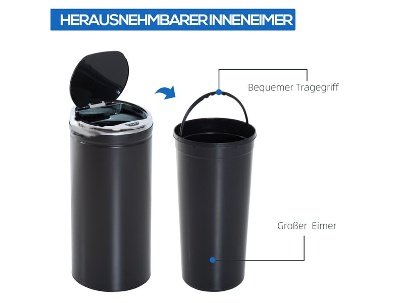  Poubelle à capteur tcqpz 42 l automatique avec couvercle 30,5 x 30,5 x 68 cm acier noir  - Conforama D