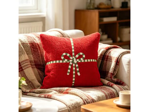 Lot de 2 housses de coussin noël 45 x 45 cm, blanc doux avec motif nœud cadeau, décoration canapé salon, rouge