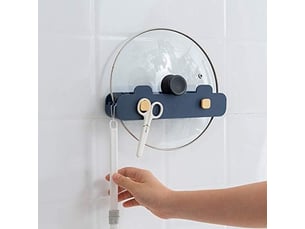 1 organisateur de cuisine bleu, porte-couvercle de casserole en plastique, porte-cuillère, étagère de cuisson, accessoire de cuisine