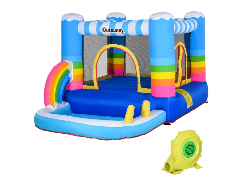  Château gonflable pour enfants avec trampoline et piscine, pompe électrique incluse, 280 x 170 x 155 cm, multicolore  - Conforama B