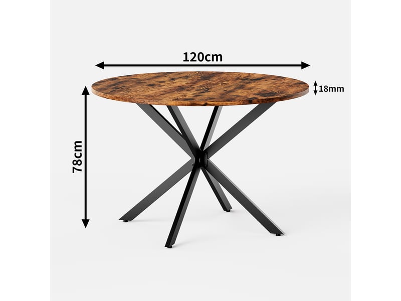 Table de salle à manger ronde 4 à 6 personnes avec pieds réglables en fer ø120 cm marron vintage  - Conforama E