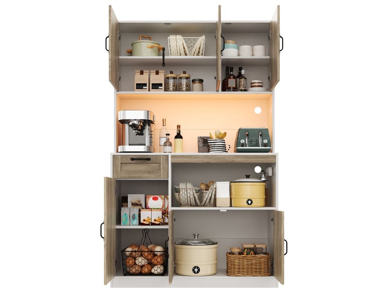  Vitrine 110 x 40 x 180 cm meuble de rangement éclairage led structure haute 6 portes 1 tiroir prises électriques rangement garde-manger  - Conforama D